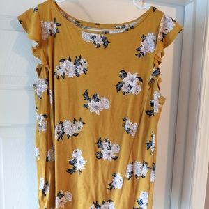 LOFT Medium Mustard Yellow Flutter Sleeve Top